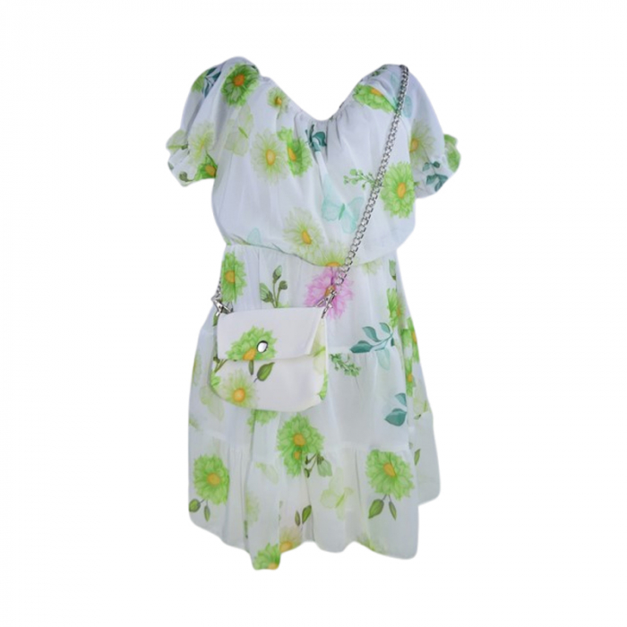Set rochie, cu imprimeu floral si geanta pentru fete, Lucky, LK133V, Verde [1]