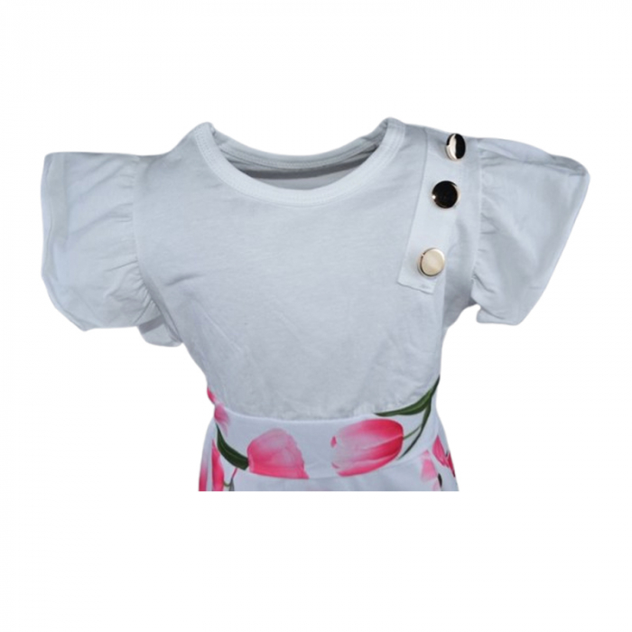Set rochie, cu imprimeu floral si geanta pentru fete, Lucky, LK7132, Alb [2]