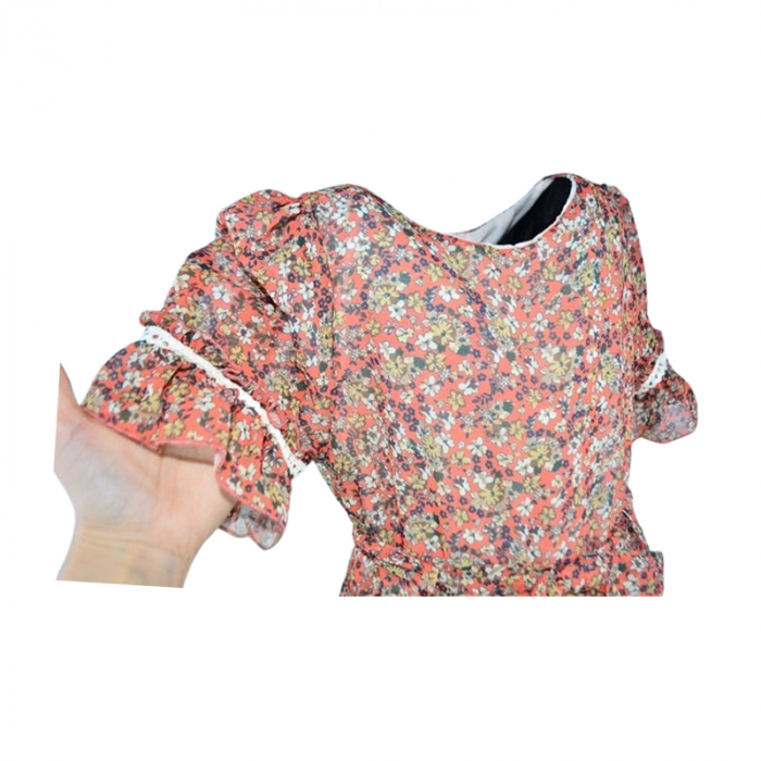 Set rochie cu maneca scurta, cu imprimeu floral si geanta pentru fete, Blueberry's 6629C-2, Coral [5]