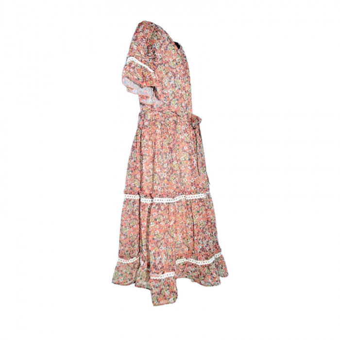 Set rochie cu maneca scurta, cu imprimeu floral si geanta pentru fete, Blueberry's 6629C-2, Coral [4]