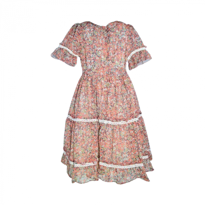 Set rochie cu maneca scurta, cu imprimeu floral si geanta pentru fete, Blueberry's 6629C-2, Coral [6]