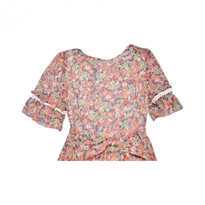 Set rochie cu maneca scurta, cu imprimeu floral si geanta pentru fete, Blueberry's 6629C-2, Coral [3]