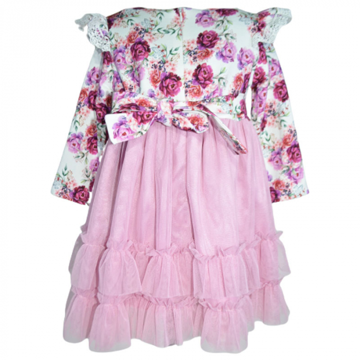 Set rochie eleganta cu maneca lunga si bentita pentru fete LULU DESIGN 101123-2, Roz [2]