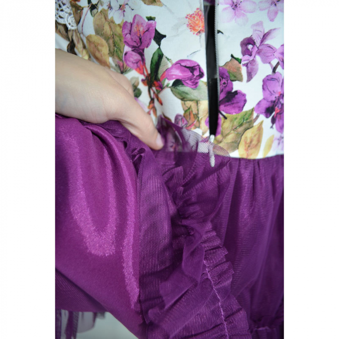 Set rochie eleganta cu maneca lunga si bentita pentru fete LULU DESIGN 101123-1, Mov [6]