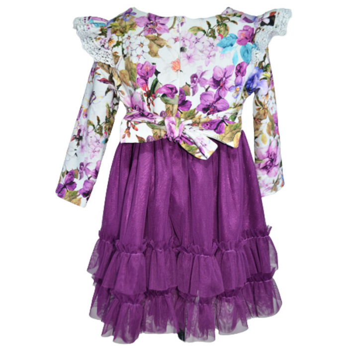 Set rochie eleganta cu maneca lunga si bentita pentru fete LULU DESIGN 101123-1, Mov [2]
