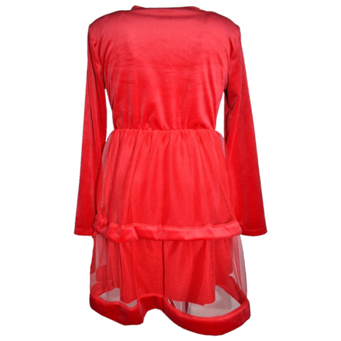 Set rochie eleganta din catifea cu maneca lunga si colier pentru fete Lucky Girl 6849, Rosu [2]