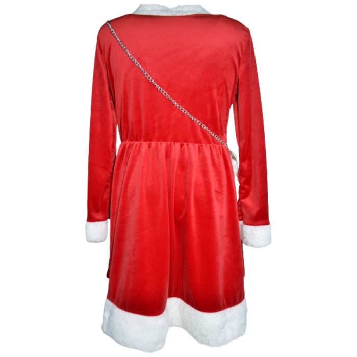 Rochie eleganta din catifea cu maneca lunga si geanta de Craciun pentru fete Lucky Girl 6810, Rosu [2]