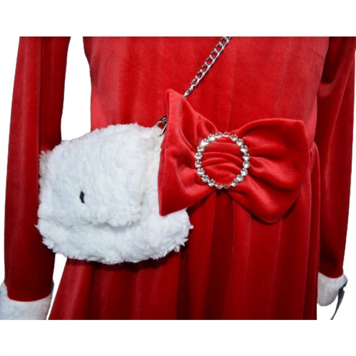 Rochie eleganta din catifea cu maneca lunga si geanta de Craciun pentru fete Lucky Girl 6810, Rosu [3]