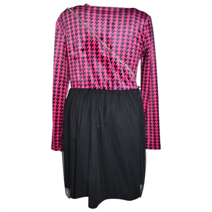 Set rochie eleganta din catifea cu maneca lunga si geanta pentru fete New Collection 6660, Fucsia [2]
