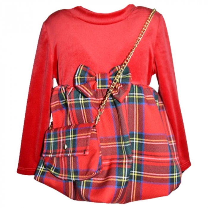 Set rochie eleganta din catifea cu maneca lunga si geanta pentru fete New Collection [1]