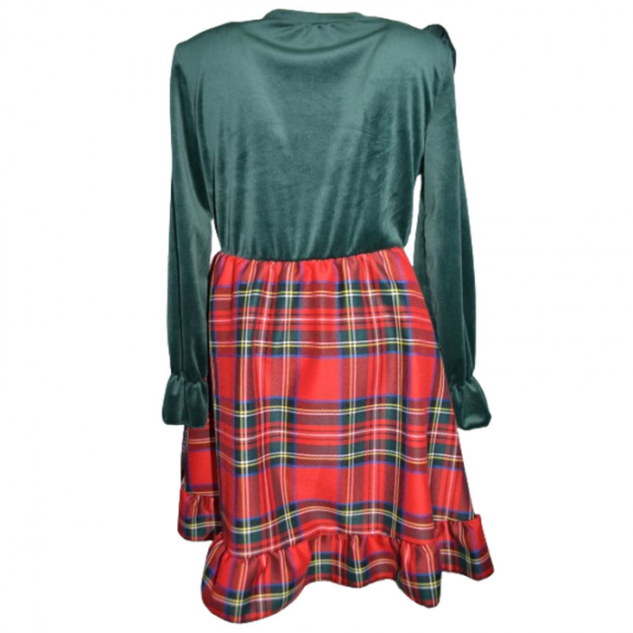 Set rochie eleganta din catifea cu maneca lunga si colier pentru fete Lucky Girl 6778, Verde [2]