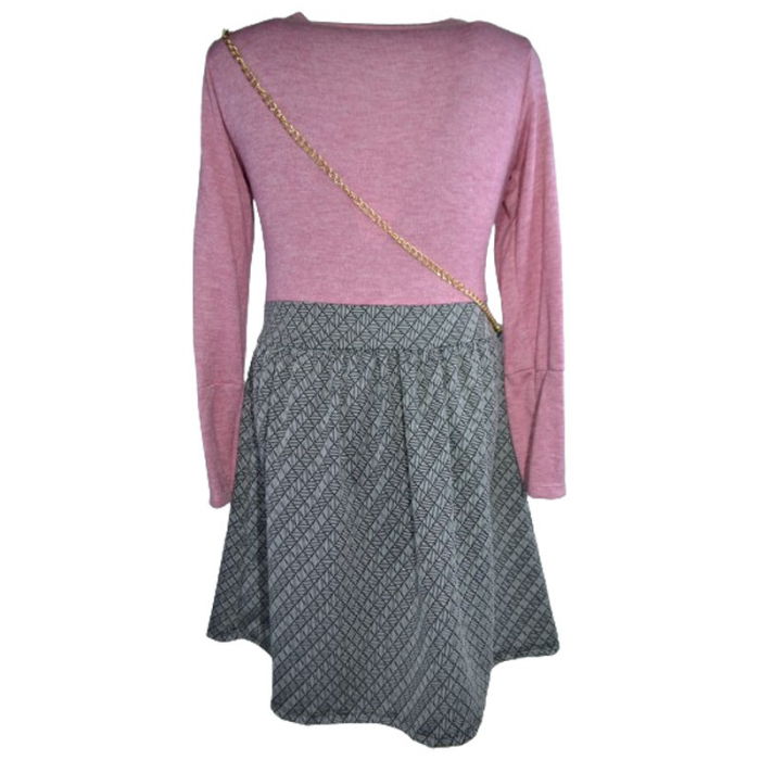 Set rochie eleganta cu maneca lunga si geanta pentru fete New Collection 6660-RZ, Roz [2]