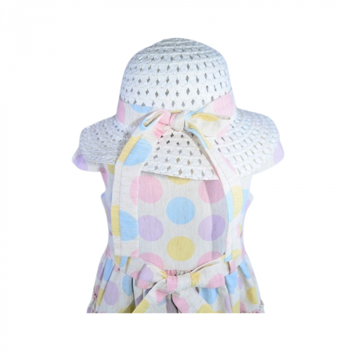 Set rochie eleganta cu maneca scurta cu buline si palarie pentru fete, Mini Junior 0856M-92, Multicolor [8]