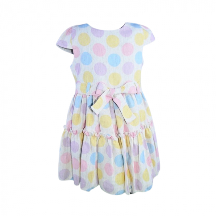 Set rochie eleganta cu maneca scurta cu buline si palarie pentru fete, Mini Junior 0856M-92, Multicolor [2]