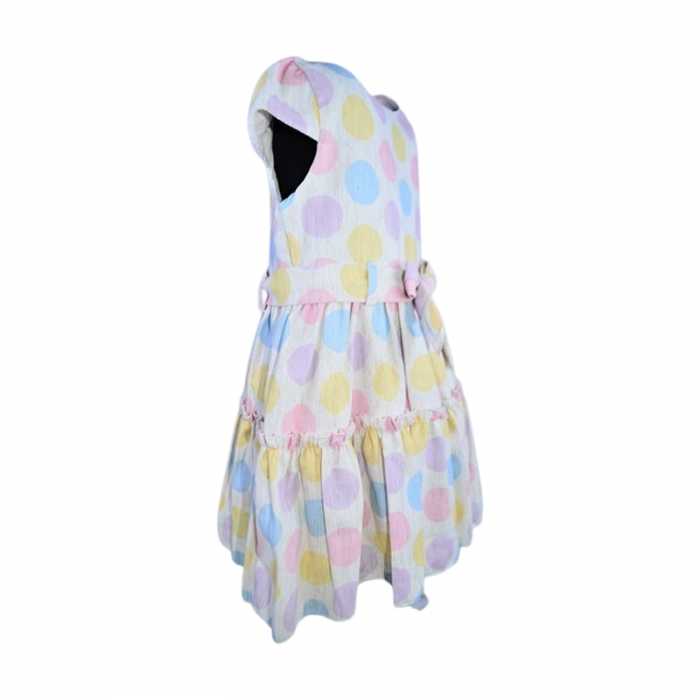 Set rochie eleganta cu maneca scurta cu buline si palarie pentru fete, Mini Junior 0856M-92, Multicolor [4]