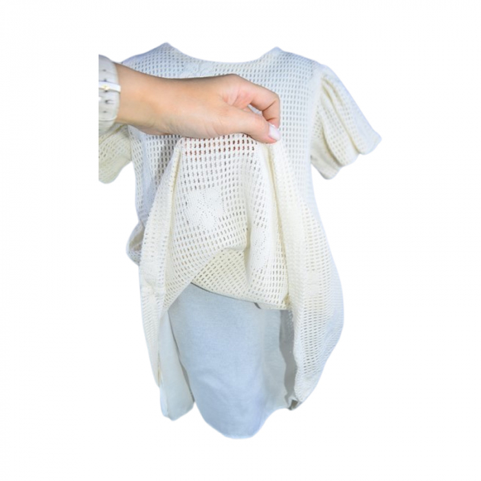 Set rochie eleganta cu maneca scurta si geanta pentru fete, Mini Junior 11261-2, Crem [6]