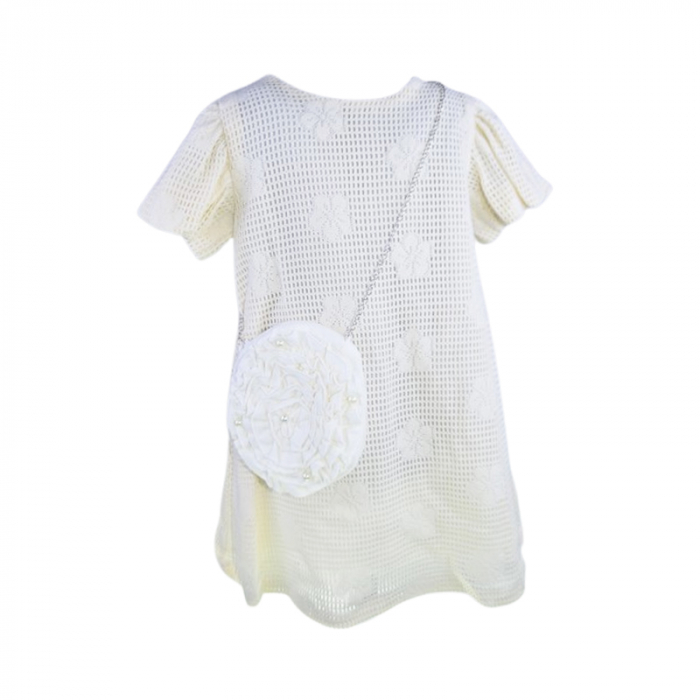 Set rochie eleganta cu maneca scurta si geanta pentru fete, Mini Junior 11261-2, Crem [1]