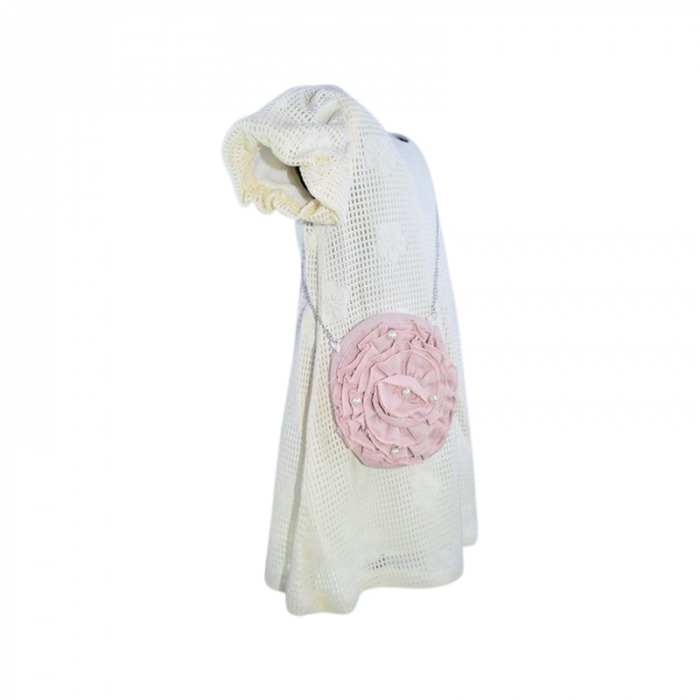 Set rochie eleganta cu maneca scurta si geanta pentru fete, Mini Junior 11261, Crem [5]