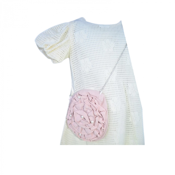 Set rochie eleganta cu maneca scurta si geanta pentru fete, Mini Junior 11261, Crem [2]