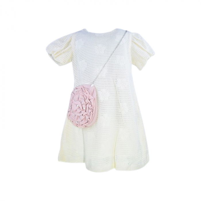 Set rochie eleganta cu maneca scurta si geanta pentru fete, Mini Junior 11261, Crem [1]