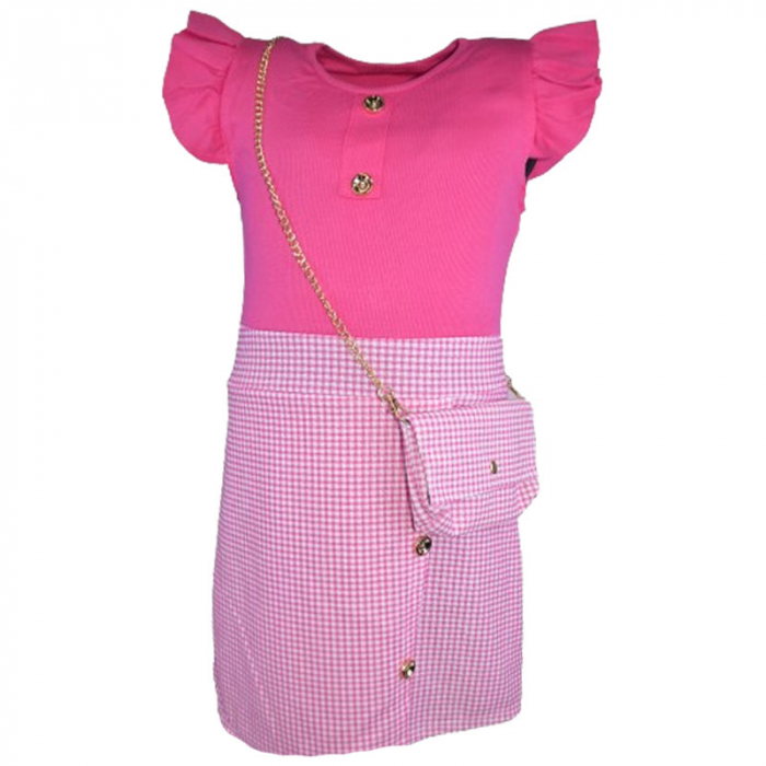 Set rochie eleganta cu maneca scurta si geanta pentru fete Mini Junior R290524-15, Fucsia [1]