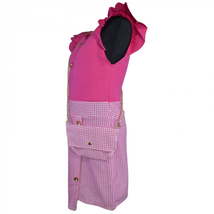 Set rochie eleganta cu maneca scurta si geanta pentru fete Mini Junior R290524-15, Fucsia [3]