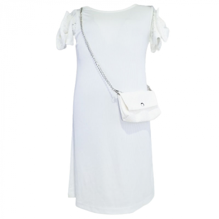 Set rochie eleganta cu maneca scurta si geanta pentru fete Mini Junior R290524-4, Alb [1]