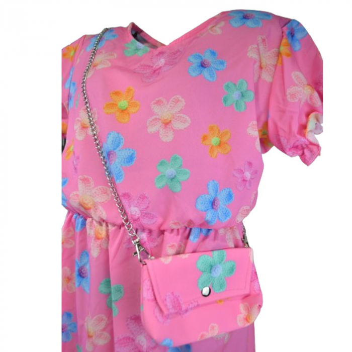 Set rochie eleganta cu maneca scurta si geanta pentru fete Mini Junior R290524-14, Roz [4]