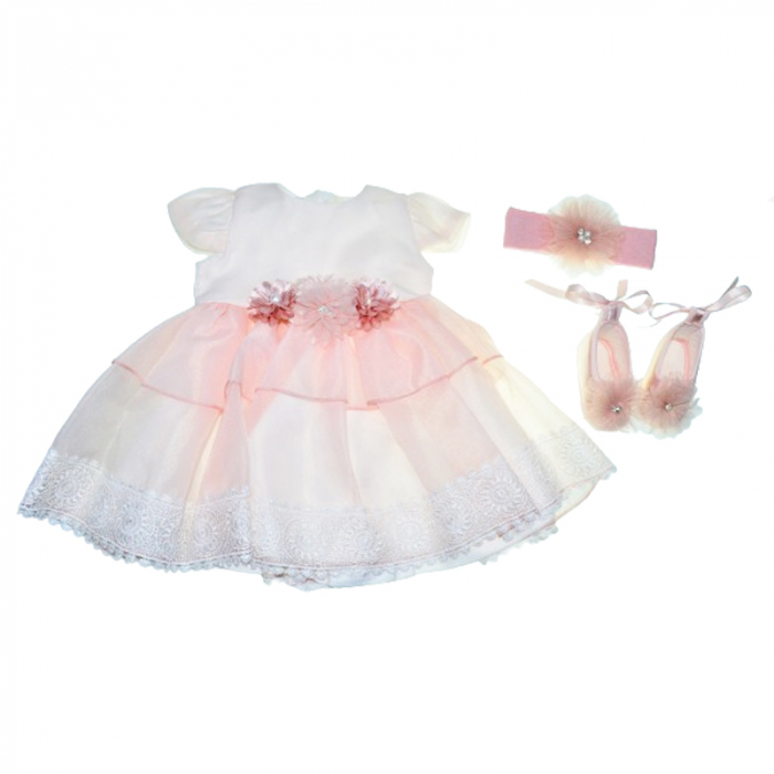 Set rochita pentru botez 3 piese Mini Junior RBTZ-3659, Roz [1]