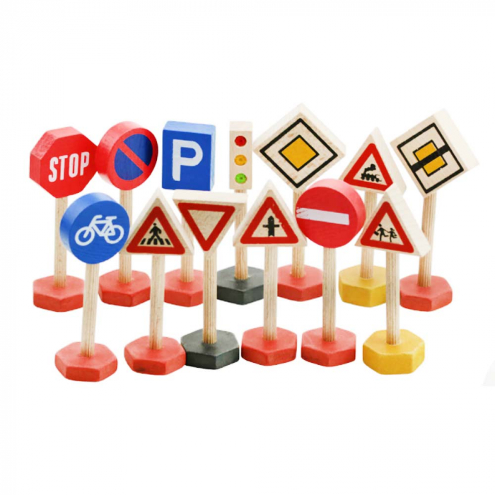 Set semne si indicatoare de circulatie - Joc de rol din lemn, 13 piese, 12 cm, AC1039 [3]
