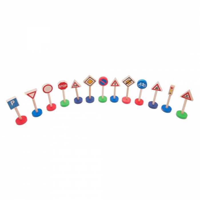 Set semne si indicatoare de circulatie - Joc de rol din lemn, 13 piese, 12 cm, AC1039 [2]