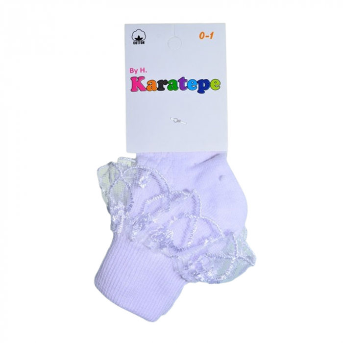Sosete din bumbac, cu dantela pentru fete, Karatepe 128055A-2, Alb [3]