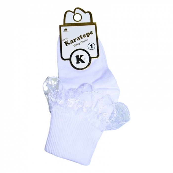 Sosete din bumbac, cu dantela pentru fete, Karatepe 128055A-3, Alb [4]