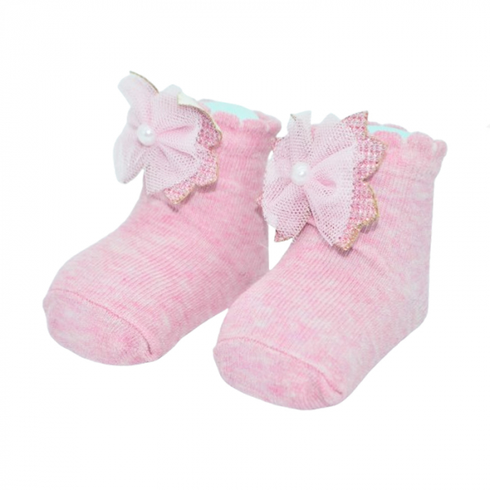 Sosete din bumbac cu fundita pentru fete Mini Junior SST-MJ1, Roz [1]