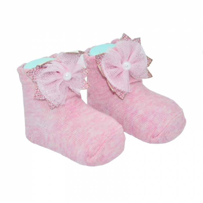 Sosete din bumbac cu fundita pentru fete Mini Junior SST-MJ1, Roz [2]