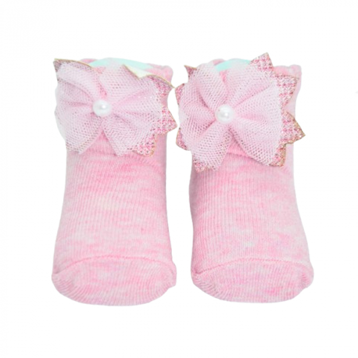 Sosete din bumbac cu fundita pentru fete Mini Junior SST-MJ1, Roz [3]