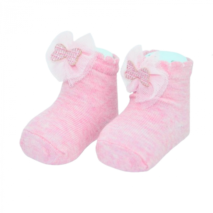 Sosete din bumbac cu fundita pentru fete Mini Junior SST-MJ2, Roz [1]