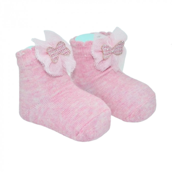 Sosete din bumbac cu fundita pentru fete Mini Junior SST-MJ2, Roz [2]