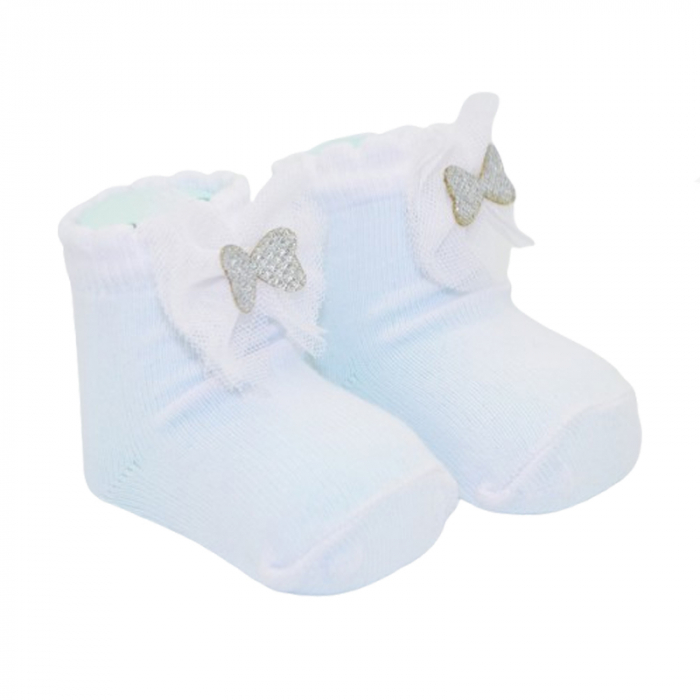 Sosete din bumbac cu fundita pentru fete Mini Junior SST-MJ3, Alb [2]