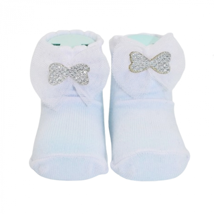 Sosete din bumbac cu fundita pentru fete Mini Junior SST-MJ3, Alb [3]