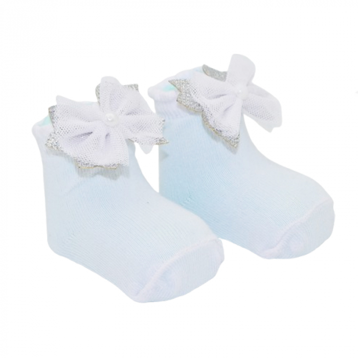 Sosete din bumbac cu fundita pentru fete Mini Junior SST-MJ4, Alb [2]