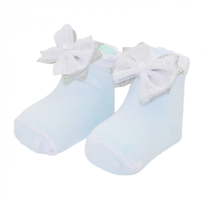 Sosete din bumbac cu fundita pentru fete Mini Junior SST-MJ4, Alb [1]