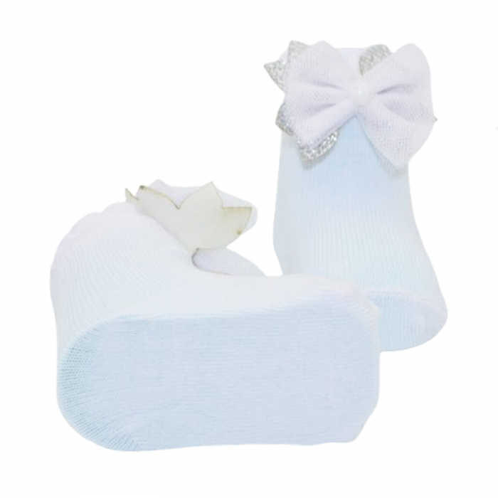 Sosete din bumbac cu fundita pentru fete Mini Junior SST-MJ4, Alb [4]