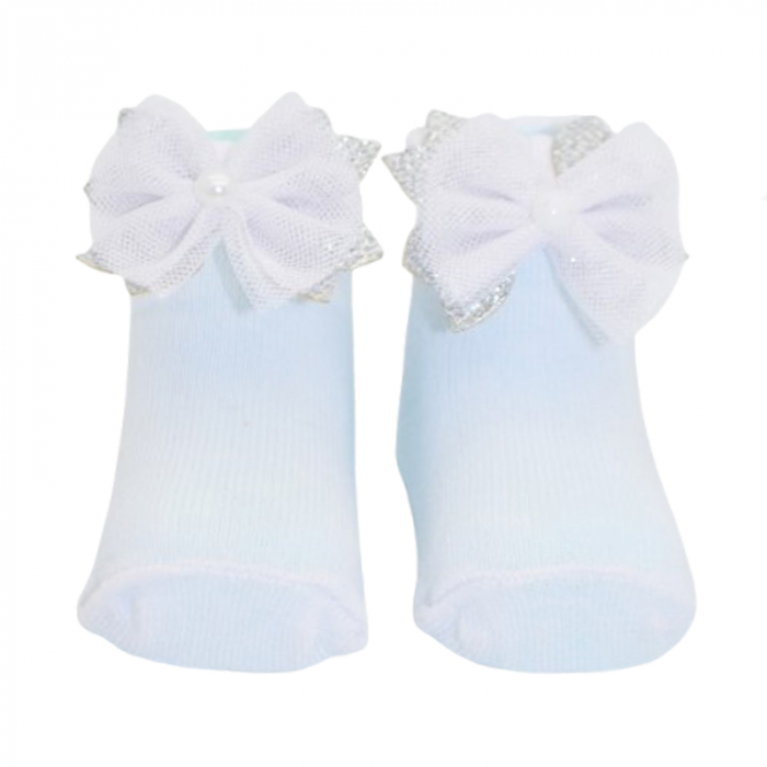 Sosete din bumbac cu fundita pentru fete Mini Junior SST-MJ4, Alb [3]