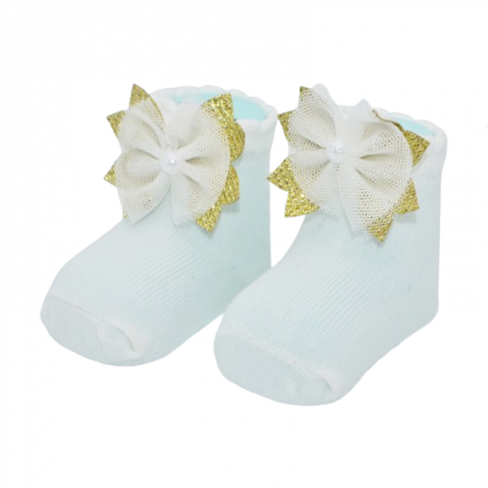 Sosete din bumbac cu fundita pentru fete Mini Junior SST-MJ5, Crem [1]