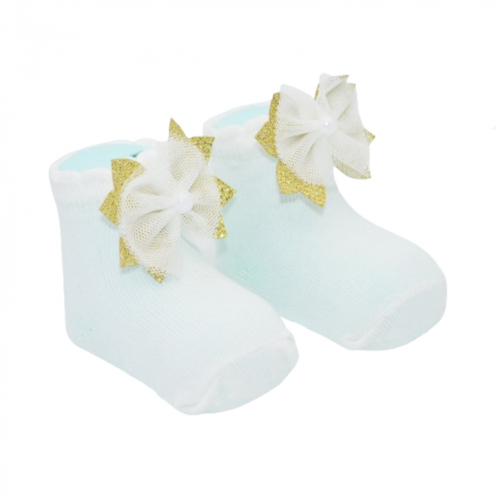 Sosete din bumbac cu fundita pentru fete Mini Junior SST-MJ5, Crem [2]