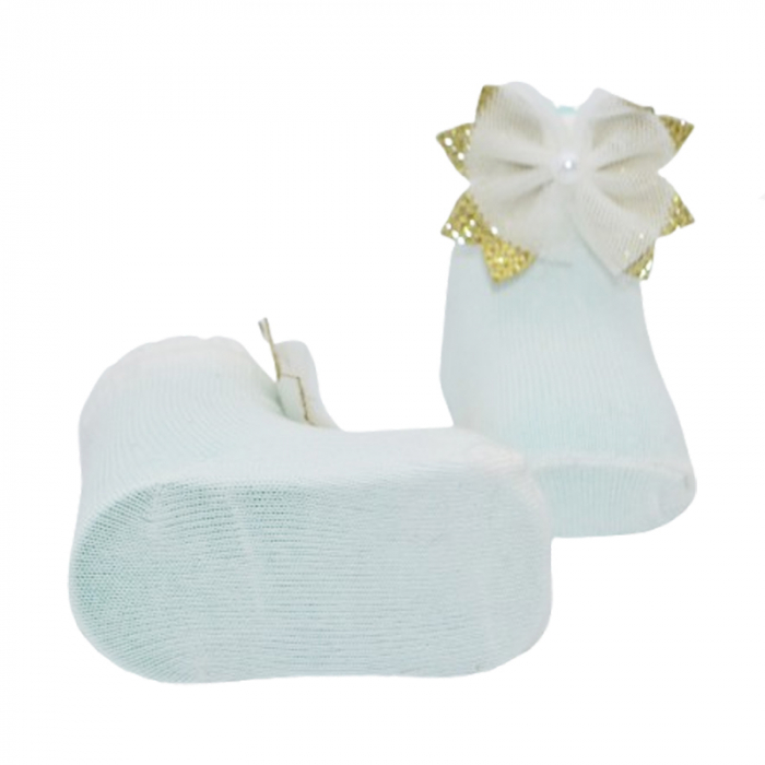 Sosete din bumbac cu fundita pentru fete Mini Junior SST-MJ5, Crem [4]