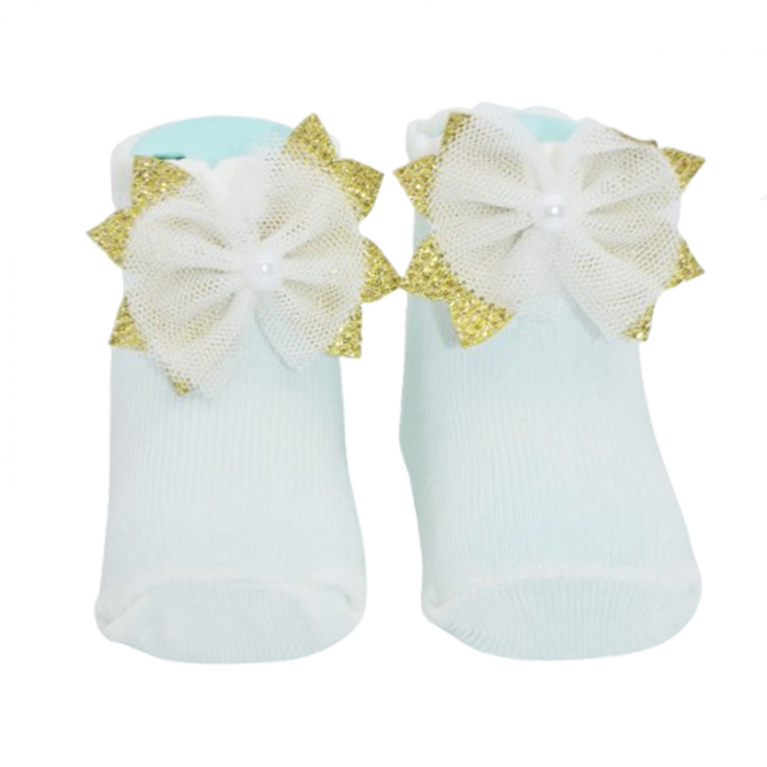 Sosete din bumbac cu fundita pentru fete Mini Junior SST-MJ5, Crem [3]