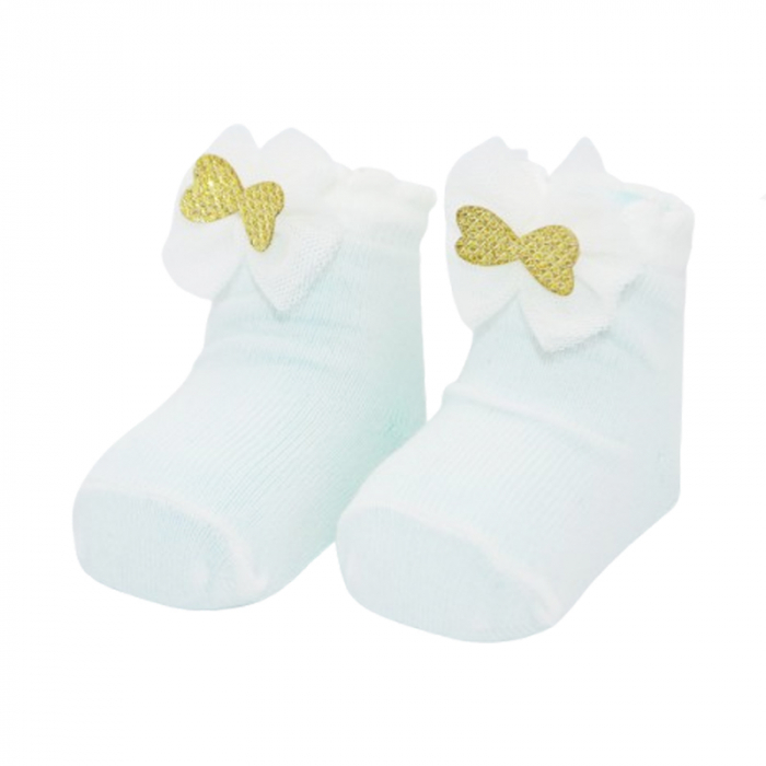 Sosete din bumbac cu fundita pentru fete Mini Junior SST-MJ6, Crem [1]