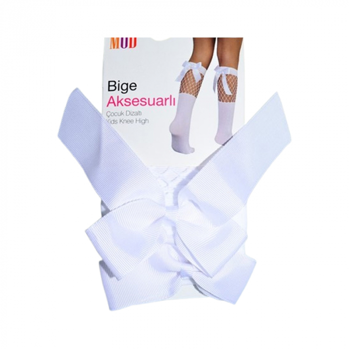 Sosete lungi din poliamida 40DEN, cu fundita, pentru fete, Milusie 288443, Alb [4]